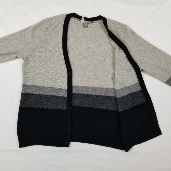 Charter Club 100% Cashmere Luxury Cardigan Button Front Women Size L Black Gray - Picture 4 of 11